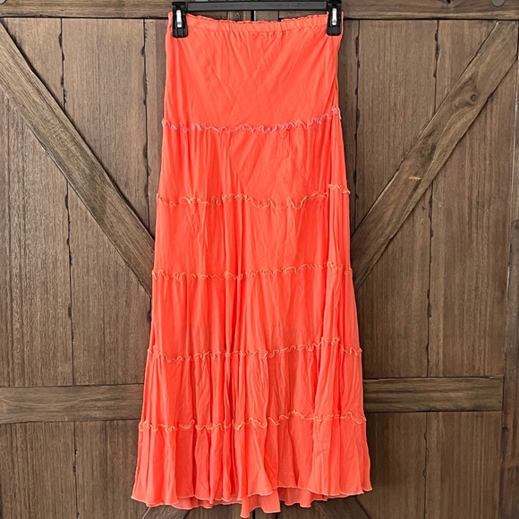 Johnny Was Tiered Rayon Maxi Skirt in Vibrant Orange Size Small - Picture 3 of 6